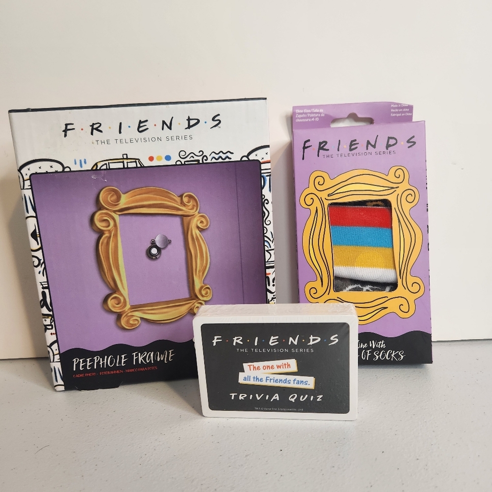 Friends TV Show New In Box Merch Gifts Socks Trivia Card Game Peephole Frame